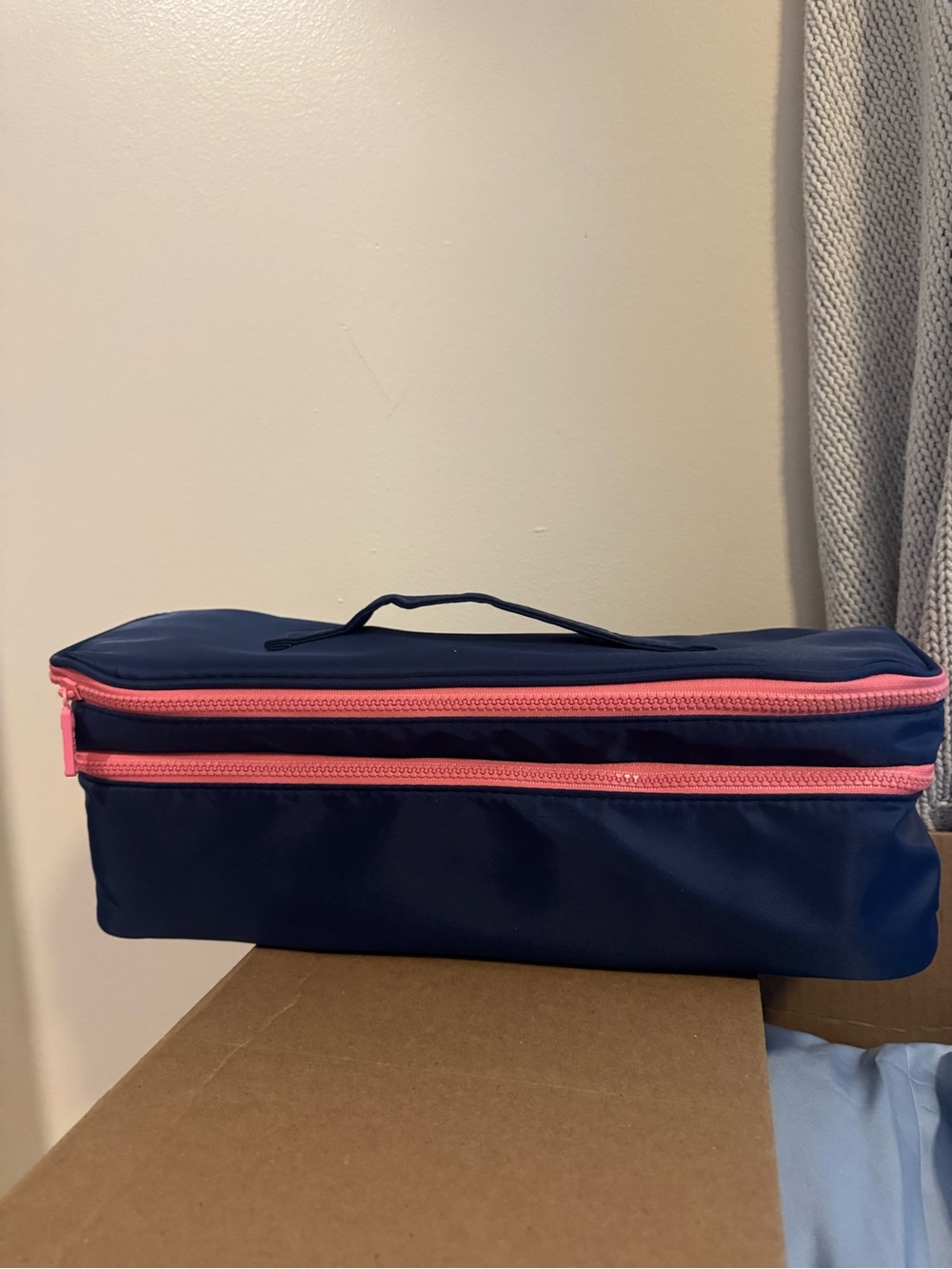 Navy Travel Hot Tools Case with Pink Zippers and Carry Handle